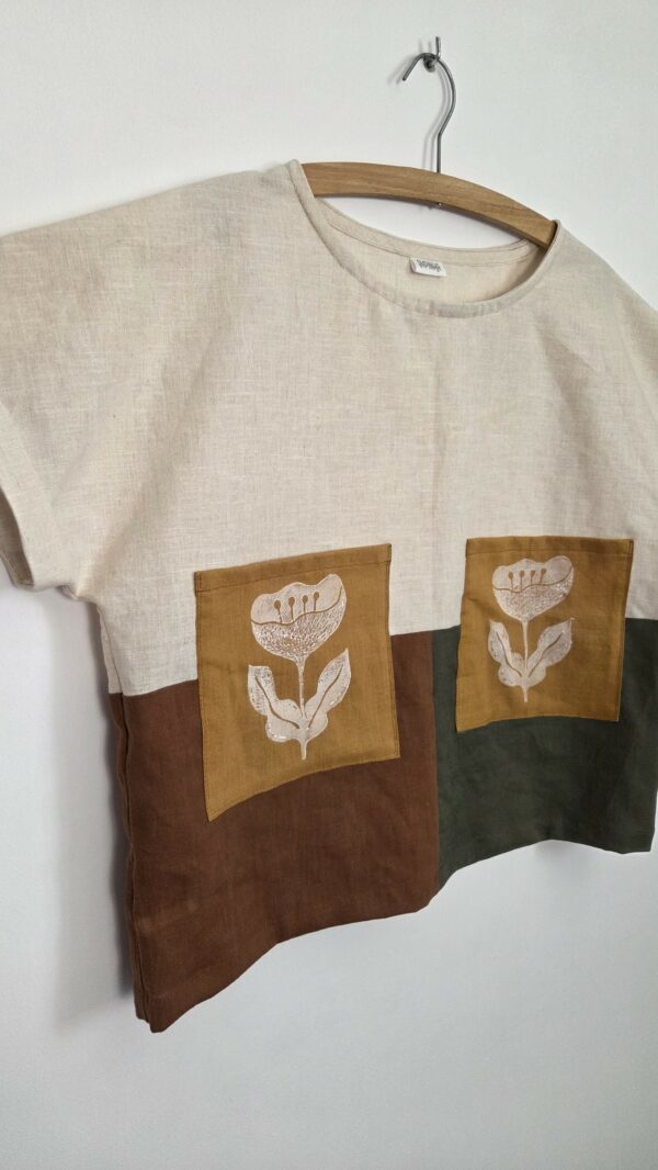 Lniany T-shirt 4 kolorowy z kieszeniami - obrazek 4