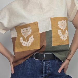 Lniany T-shirt 4 kolorowy z kieszeniami