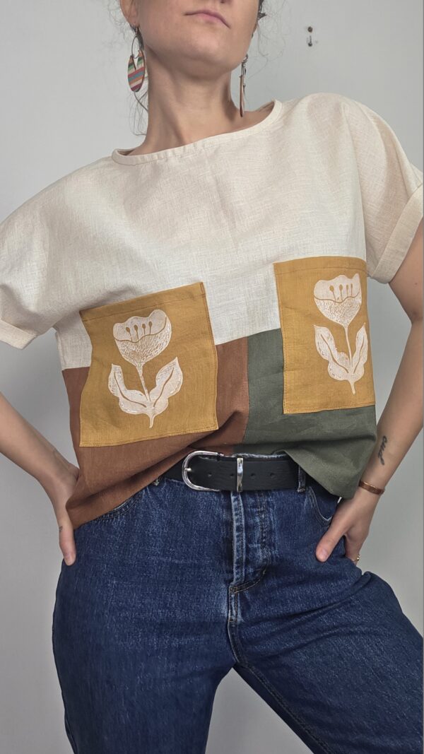 Lniany T-shirt 4 kolorowy z kieszeniami