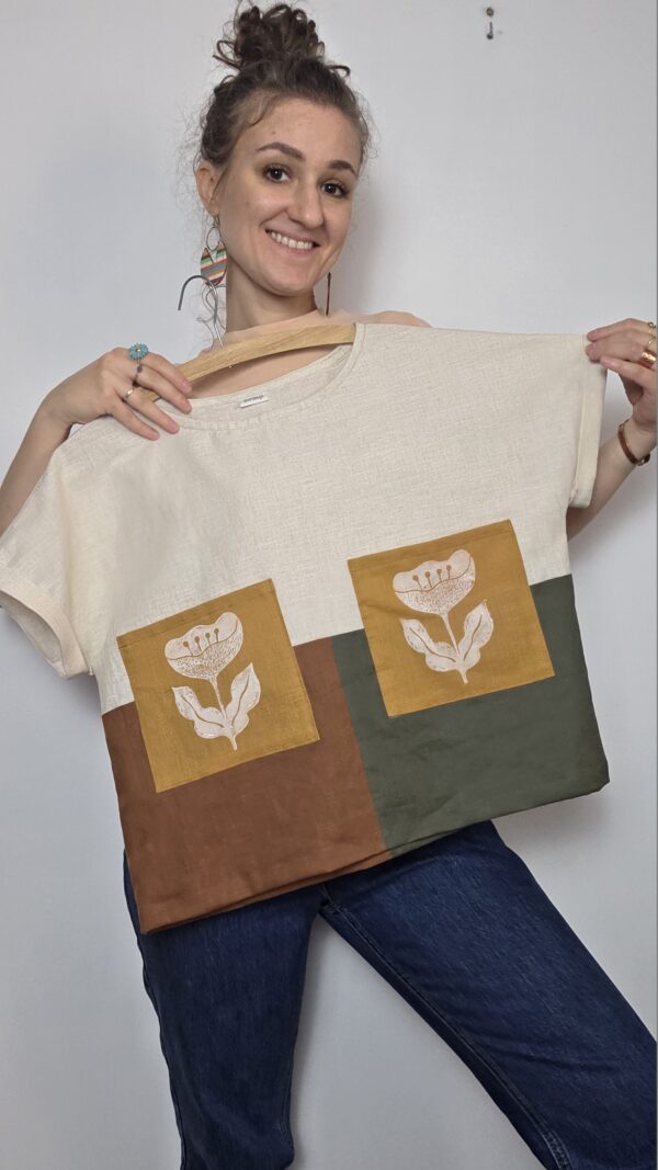 Lniany T-shirt 4 kolorowy z kieszeniami - obrazek 5