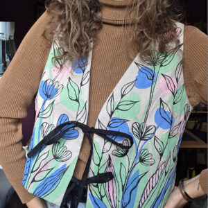 Lniana kamizelka dwustronna z kwiatami