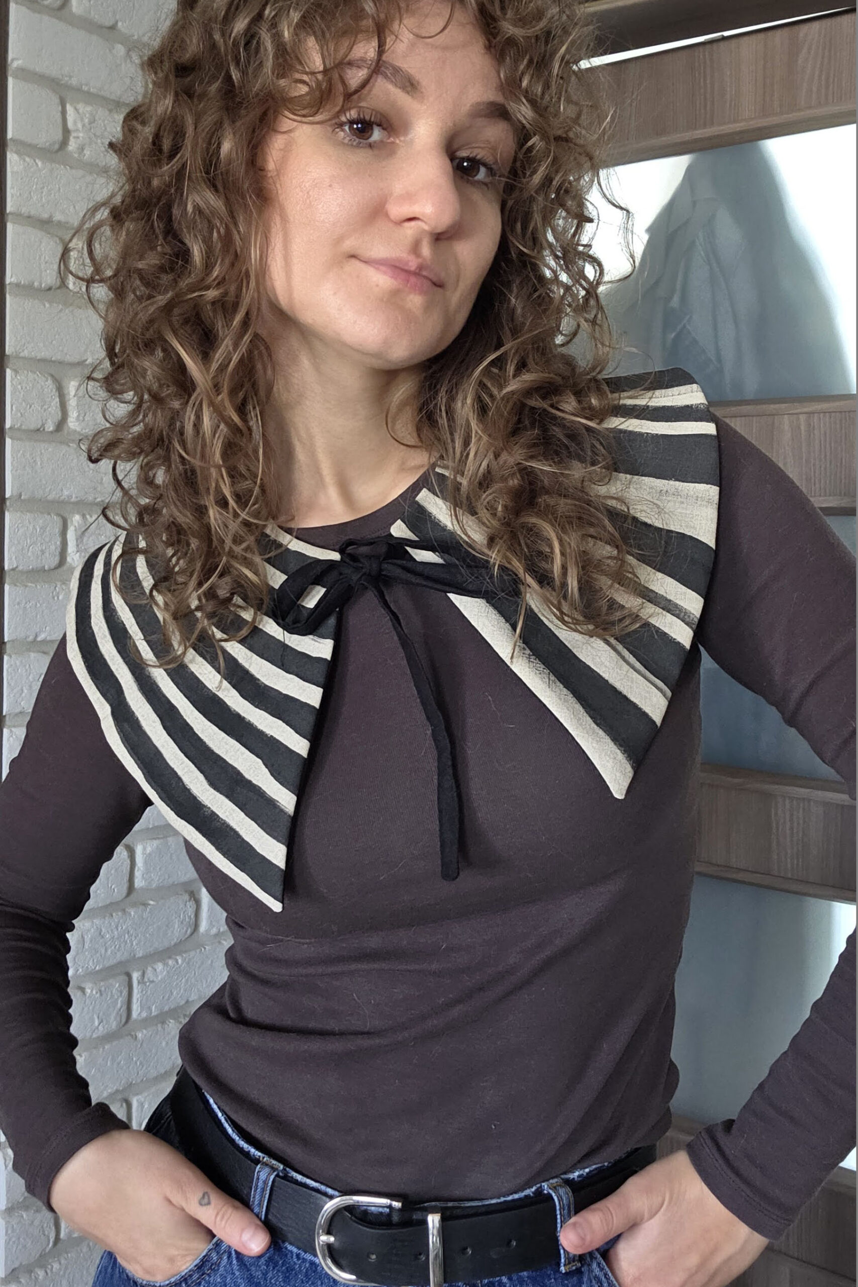 Lniany kołnierzyk paski - obrazek 2