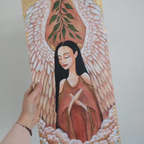 anioł na drewnie handmade wilamowska